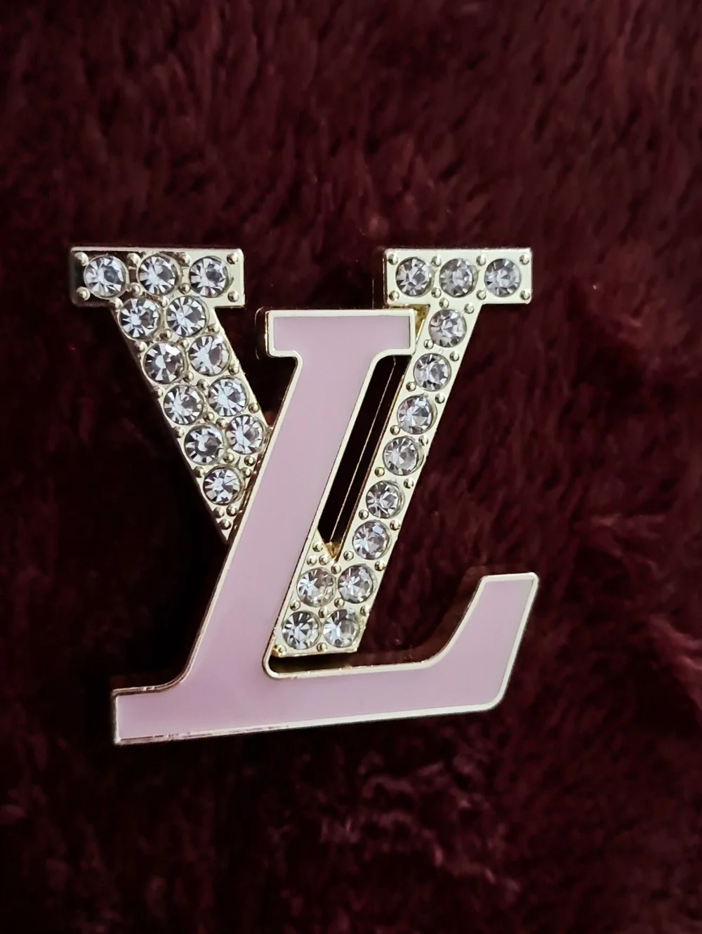 Pink Enamel and Crystal Logo Brooch - Picture 1 of 1